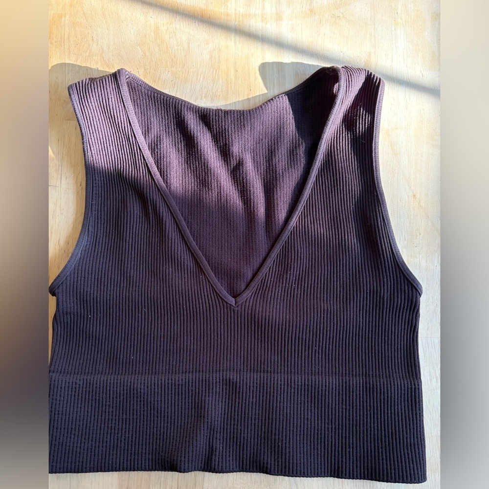 Niki Biki Ribbed V-Neck Crop Tank – Brown | One Size